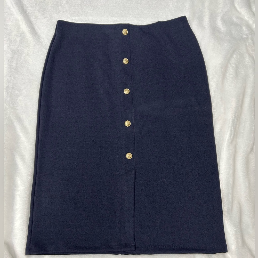 H&M Navy Pencil Skirt with Gold Buttons xl